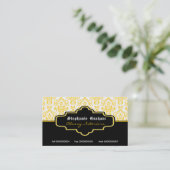 Zwart geel wit damast interieur visitekaartje (Staand voorkant)