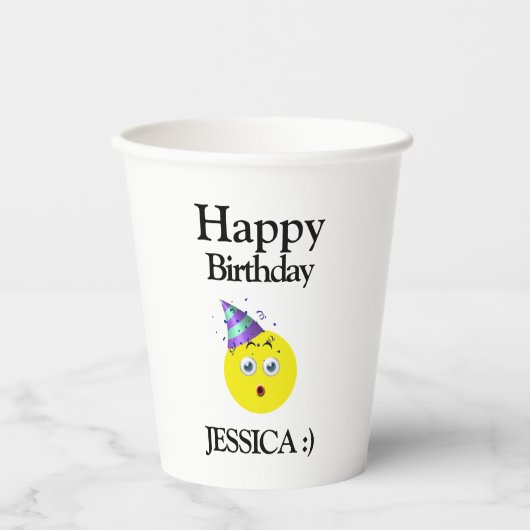 Zwart Geel Wit Gelukkige Verjaardag Emoji Papieren Bekers (Voorkant)