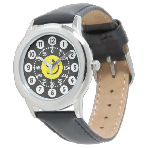 Zwart, geel & wit Happy Face polshorloge Horloge