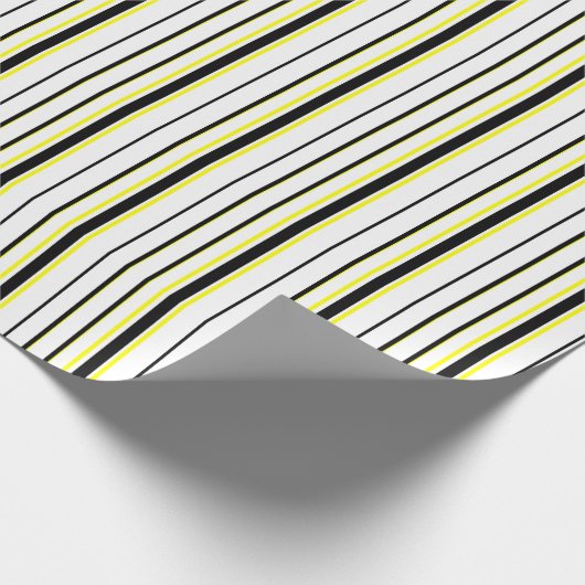 Zwart geel witte en grijze strepen cadeaupapier (Hoek)