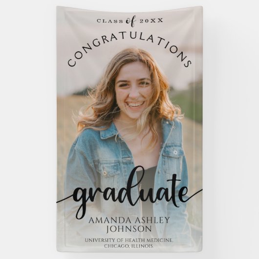 Zwart Gefeliciteerd Afstuderen Foto Afstuderen Spandoek (Verticaal)