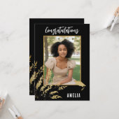 Zwart Gefeliciteerd Gouden Blad Afstuderen Foto Kaart (Voorkant / Achterkant in situ)