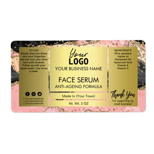 Zwart geit met goudglitterface-serum etiket (Voorkant)