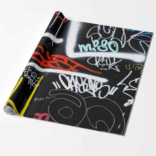Zwart-gekleurde graffiti-kunst cadeaupapier (Uitgerold)
