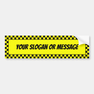 Zwart-gele cheques grenzen aan je slogan bumpersticker