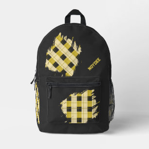 Zwart, Gele Geruite Patches, Naam Bedrukte Rugzak