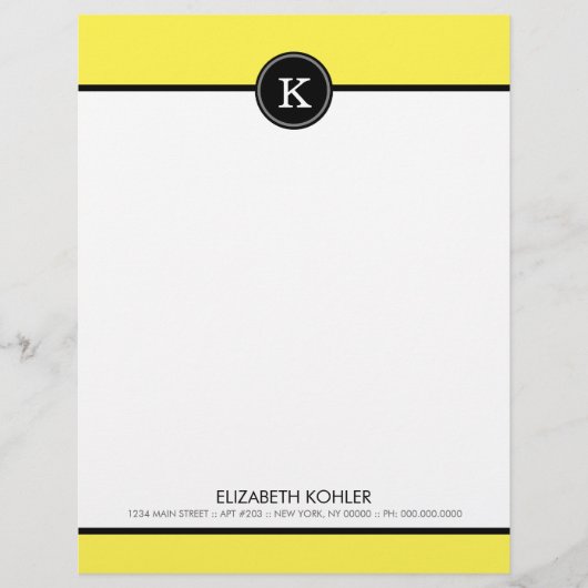 Zwart-gele monogram briefterhead persoonlijk briefhoofd (Voorkant)
