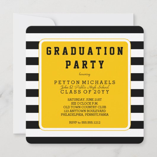 Zwart | Gele partij met gestreept graduvel Kaart (Voorkant)