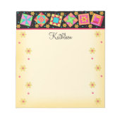 Zwart gele patchwork Quilt Block Art met naam Notitieblok (Voorkant)