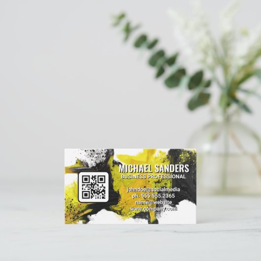Zwart Gele Verf | QR Code Visitekaartje (Staand voorkant)