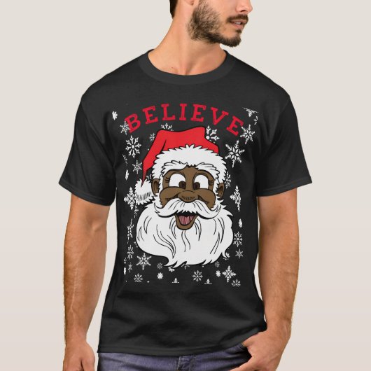 Zwart Geloof Santa Fun Gekke Santa Afrikaans Ameri T-shirt (Voorkant)