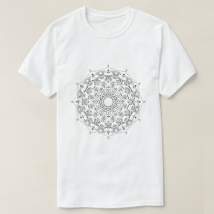 Zwart geometrisch mandala patroon op witte T-shirt