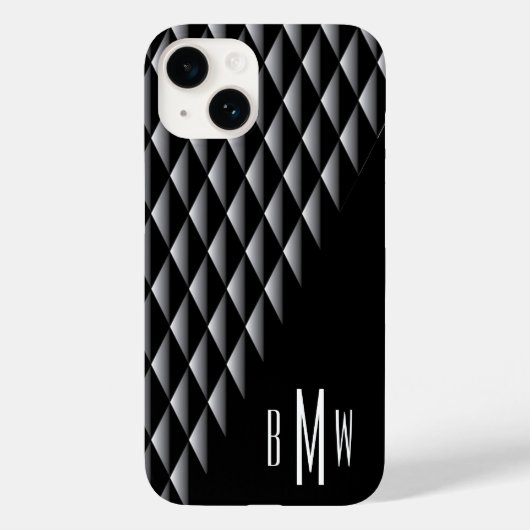 Zwart Geometrisch Patroon Monogrammen Case-Mate iPhone Case (Achterkant)