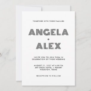 Zwart Geometrisch Retro Namen Bruiloft Kaart