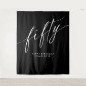 Zwart Gepersonaliseerd 50e verjaardag Achtergrond  Wandkleed (Voorkant)