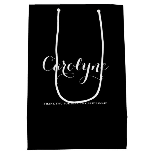 Zwart Gepersonaliseerd Bruidsmeisje Vrijgezellenfe Medium Cadeauzakje (Achterkant)