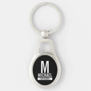 Zwart Gepersonaliseerd Groomsman Monogram en Naam Sleutelhanger