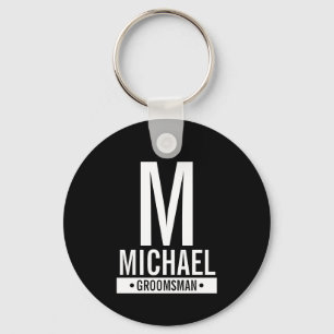 Zwart Gepersonaliseerd Groomsman Monogram en Naam Sleutelhanger