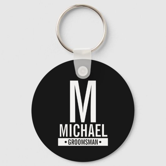 Zwart Gepersonaliseerd Groomsman Monogram en Naam Sleutelhanger (Voorkant)