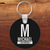 Zwart Gepersonaliseerd Groomsman Monogram en Naam Sleutelhanger (Voorkant)