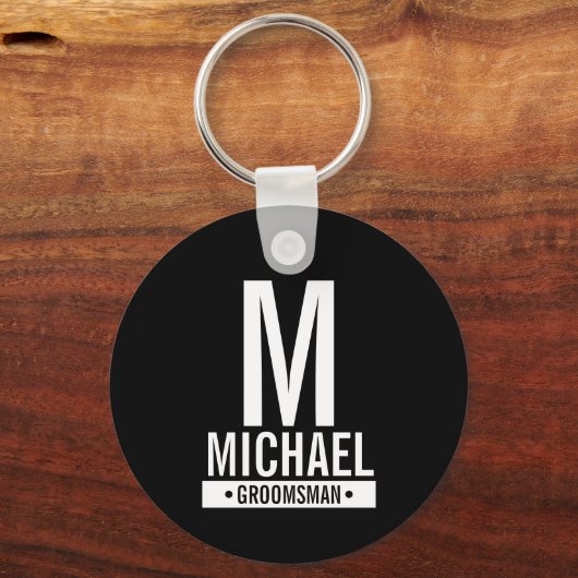 Zwart Gepersonaliseerd Groomsman Monogram en Naam Sleutelhanger (Voorkant)