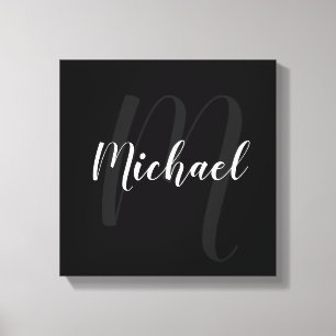 Zwart gepersonaliseerd monogram en naam canvas afdruk