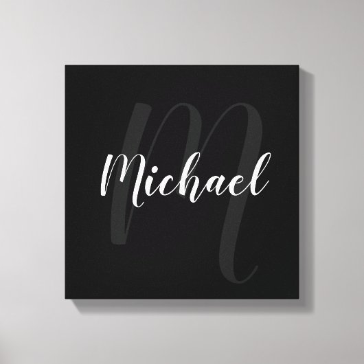 Zwart gepersonaliseerd monogram en naam canvas afdruk (Voorkant)