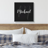Zwart gepersonaliseerd monogram en naam canvas afdruk (Insitu (Slaapkamer))