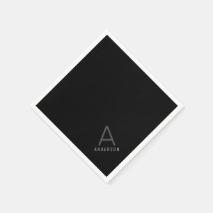 Zwart gepersonaliseerd monogramnaampapier servet