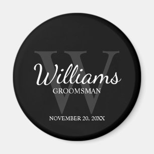 Zwart Gepersonaliseerd Script Groomsmen Name&Monog Magneet