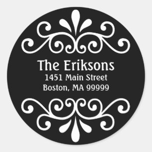 Zwart gepersonaliseerde adresrol ronde sticker
