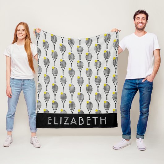 Zwart | Gepersonaliseerde benaming van witte tenis Fleece Deken (In situ)