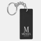 Zwart Gepersonaliseerde Groomsman Naam en Monogram Sleutelhanger (Voorkant Links)