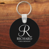 Zwart Gepersonaliseerde Groomsman's Naam en Monogr Sleutelhanger (Voorkant)