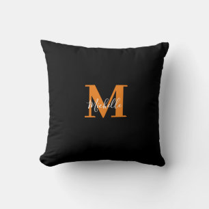 Zwart Gepersonaliseerde Initialen en Naam Monogram Kussen