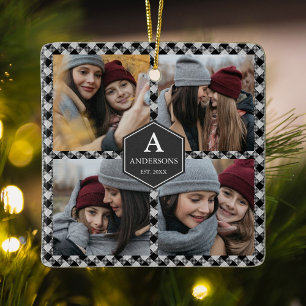 Zwart geruit houtvester foto collage keramisch ornament