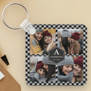 Zwart geruit houtvester foto collage sleutelhanger
