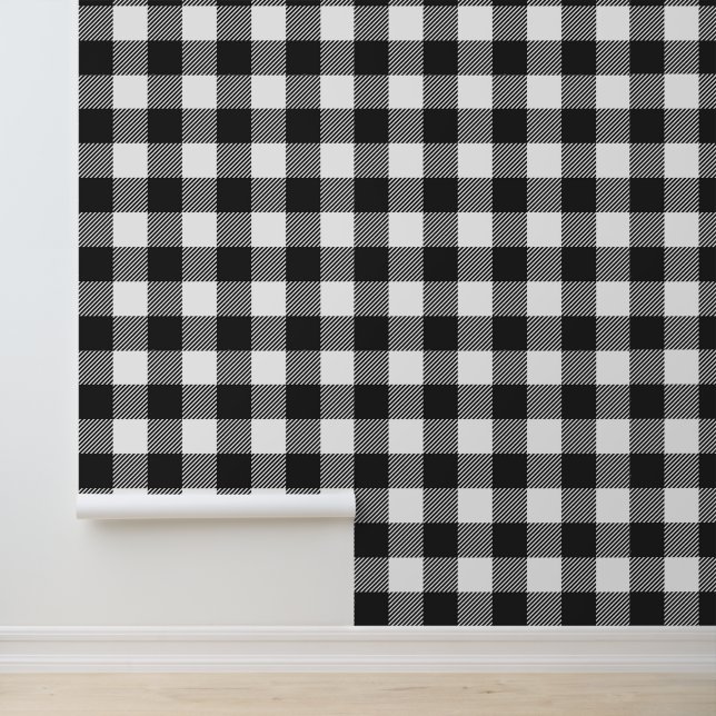 Zwart geruite Buffel Check Pattern Behang (Applicatie)