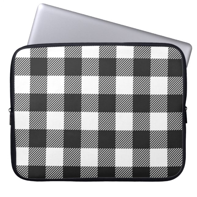 Zwart geruite Buffel Check Pattern Laptop Sleeve (Voorkant)