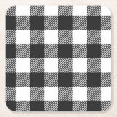 Zwart geruite Buffel Check Pattern Vierkante Kartonnen Onderzetter (Voorkant)