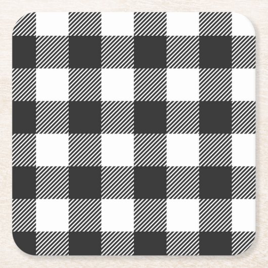 Zwart geruite Buffel Check Pattern Vierkante Kartonnen Onderzetter (Voorkant)