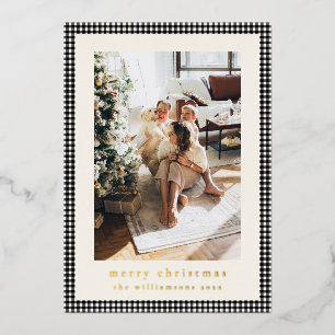  zwart geruite twee verticale foto's kerst folie feestdagenkaart