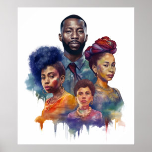 Zwart Geschiedenis Maand Waterverf Afro Melanine Poster