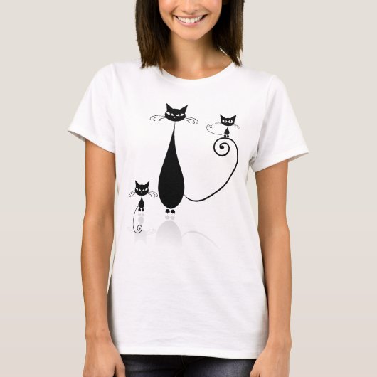 Zwart gestyliseerd katje T-shirt (Voorkant)