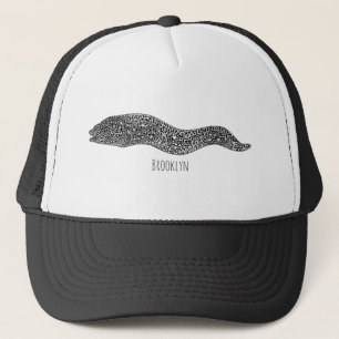 Zwart gevlekte murene cartoon illustratie trucker pet
