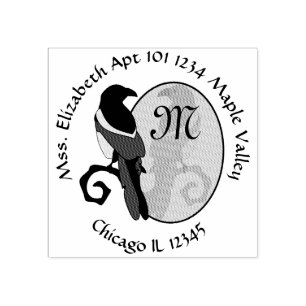 Zwart gevulde Magpie Monogram Home Adres Rubberstempel