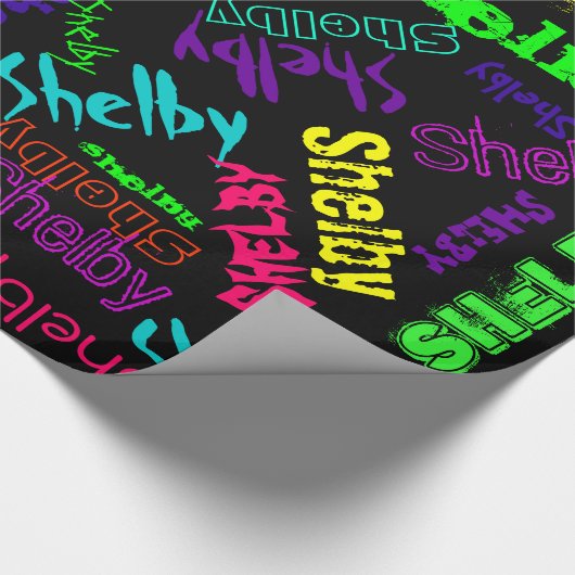 Zwart Gift Wrap neon kleurnaam Collage Cadeaupapier (Hoek)