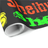 Zwart Gift Wrap neon kleurnaam Collage Cadeaupapier (Rol Hoek)