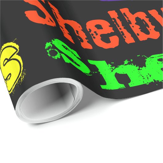 Zwart Gift Wrap neon kleurnaam Collage Cadeaupapier (Rol Hoek)