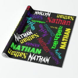 Zwart Gift Wrap neon kleurnaam Collage Cadeaupapier